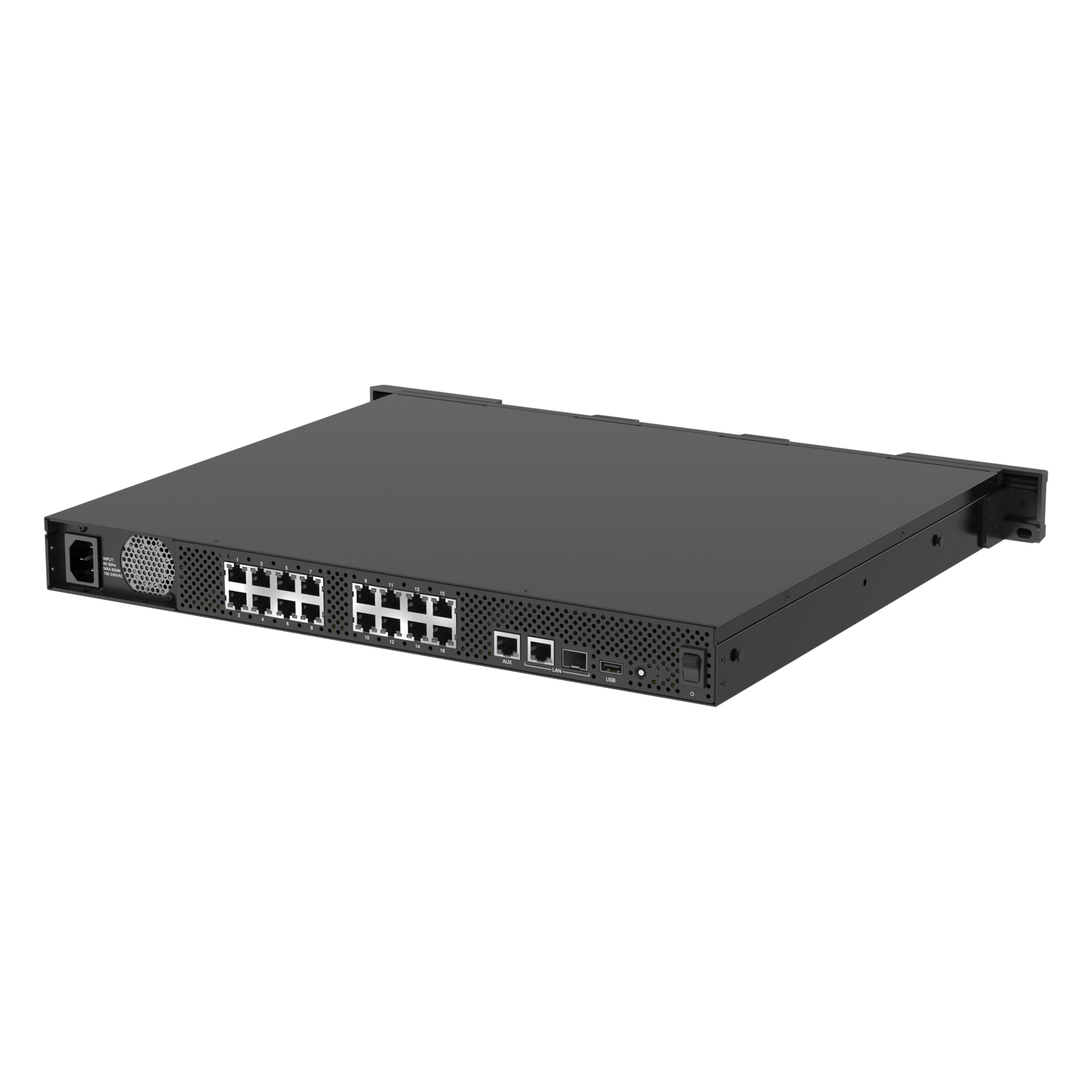S3016 video recorder PoE switch back left angle.