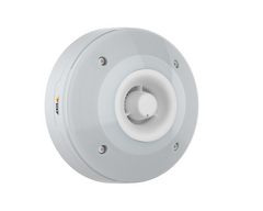 White d4100e network strobe siren, angled right.
