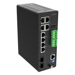 AXIS D8208-R Industrial PoE++ Switch angled right.