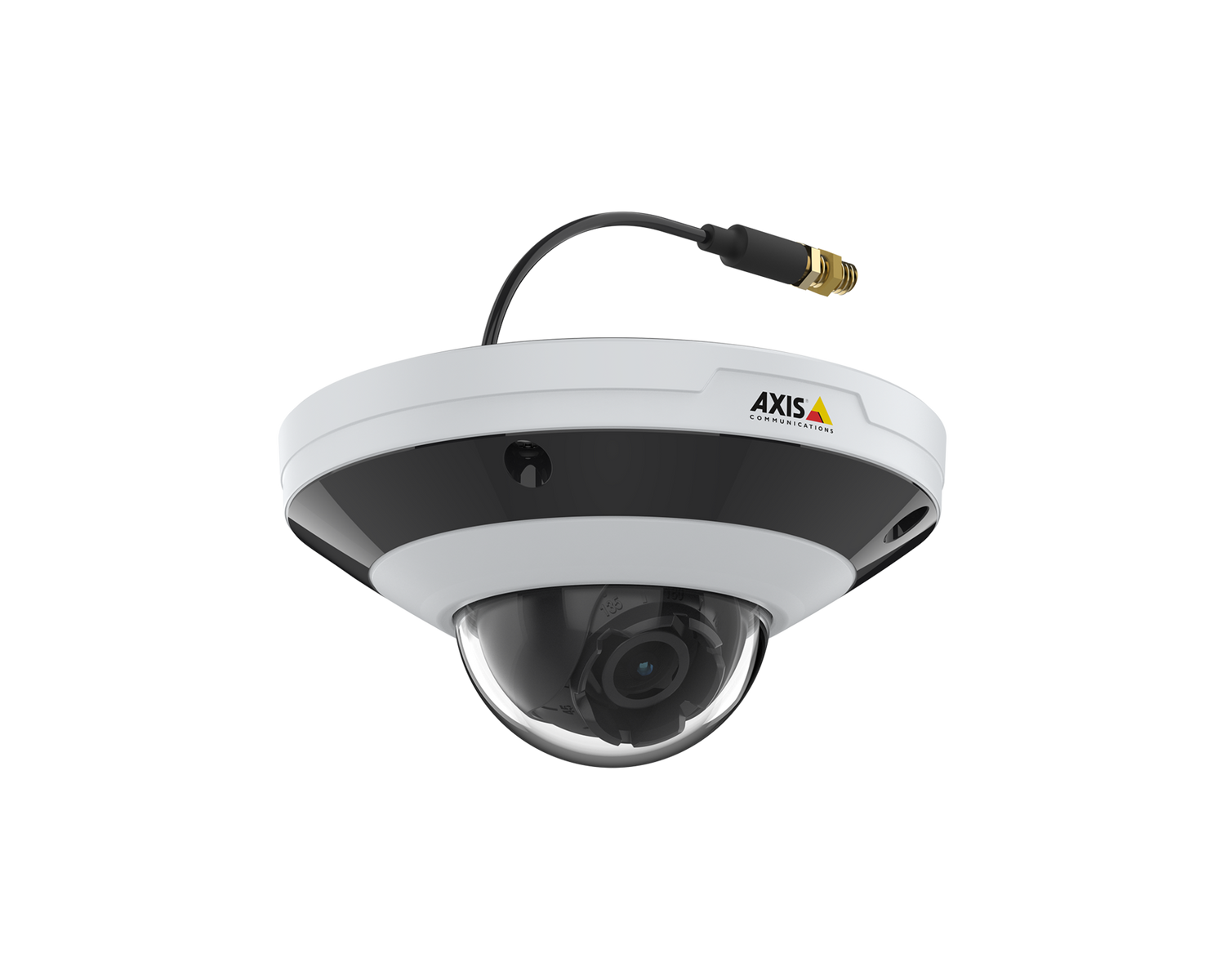White ceiling mount AXIS f4105 L R E with pigtail connection rotated left.