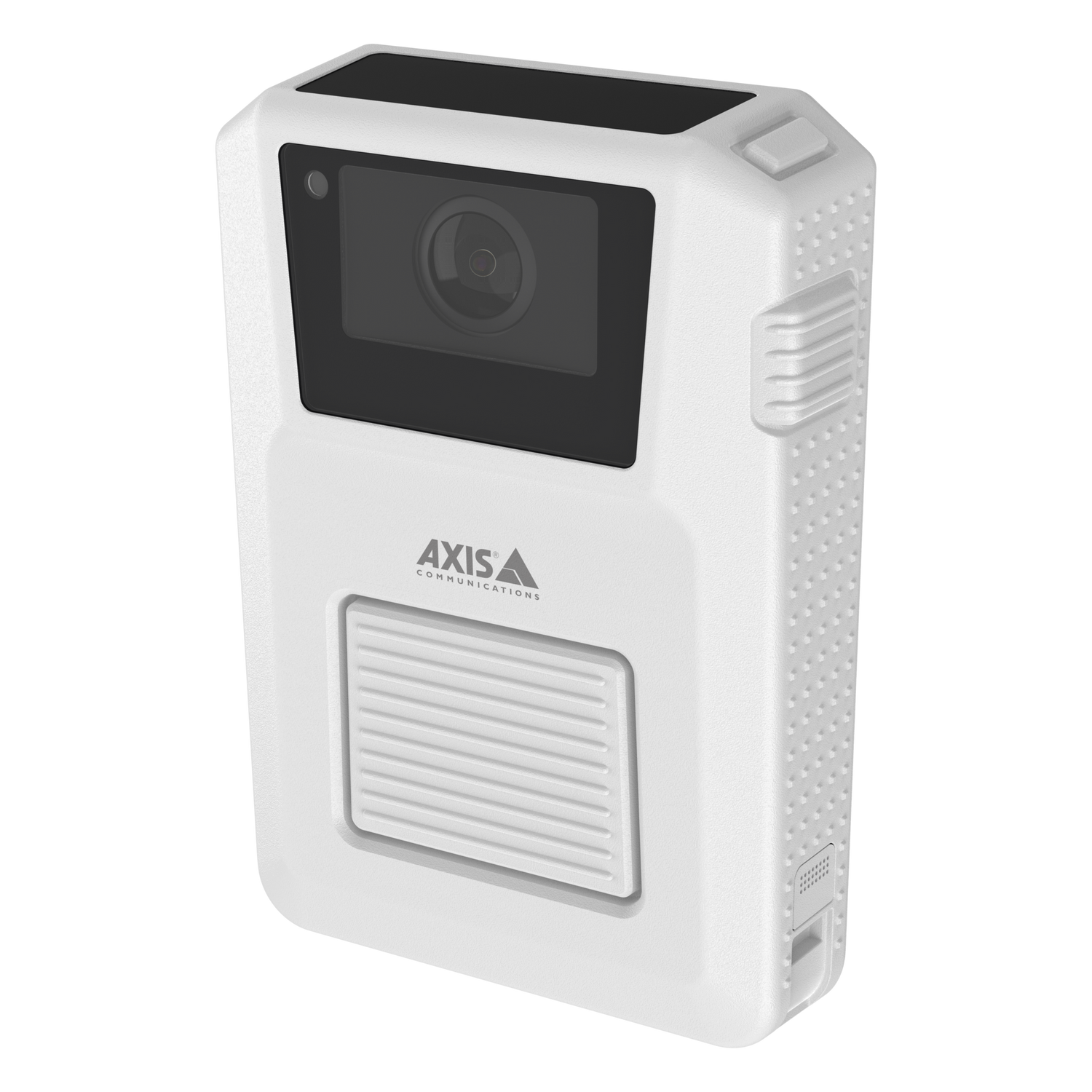 w120 body warn camera, white, left side profile.